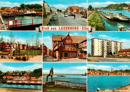 AK / Ansichtskarte  Lauenburg_Elbe Schleuse Hafen Am Hochhaus Hafen aeltestes Haus Der Rufer Wohnhochhaus Elbepartie Lauenburg Elbe