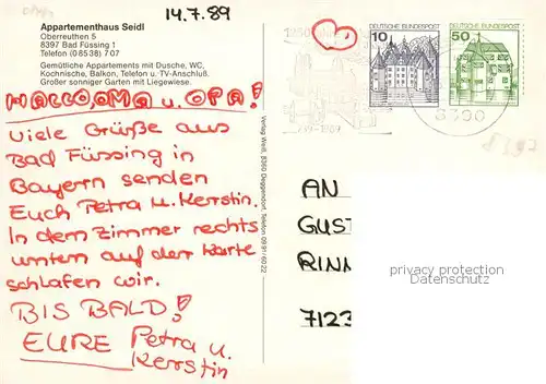 AK / Ansichtskarte  Bad_Fuessing Appartementhaus Seidl Gaststube Zimmer Bad_Fuessing