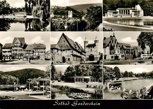 AK / Ansichtskarte 73868866 Bad_Gandersheim Seeterrassen Panorama Kurhaus Markt Stiftskirche Abtei Osterbergsee Brunnenhaus Solbad Bad_Gandersheim