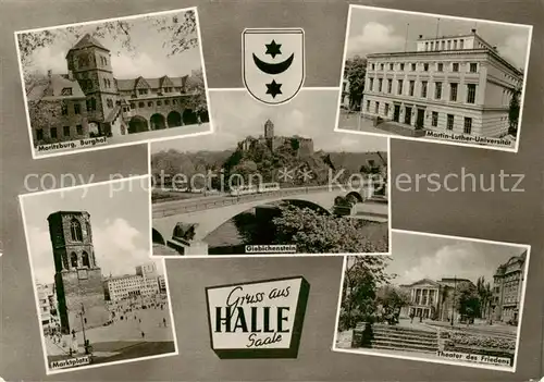 AK / Ansichtskarte  Halle_Saale Moritzburg Burghof Giebichenstein Martin Luther Universitaet Marktplatz Theater des Friedens Halle_Saale