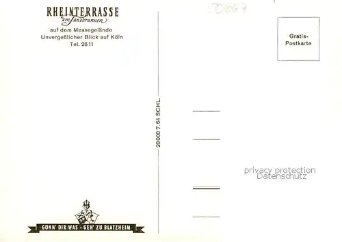 AK / Ansichtskarte 73868905 Koeln__Rhein Rheinterrasse am Tanzbrunnen auf dem Messegelaende 