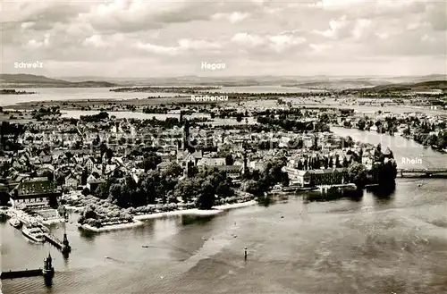 AK / Ansichtskarte  Konstanz_Bodensee Fliegeraufnahme mit Hegau Reichenau und Rhein Konstanz_Bodensee