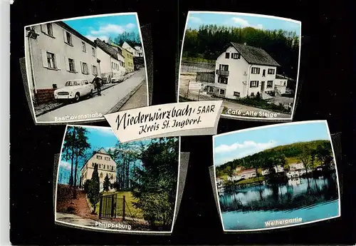 AK / Ansichtskarte  Niederwuerzbach_Blieskastel Beethovenstrasse Cafe Alte Steige Philippsburg Weiherpartie