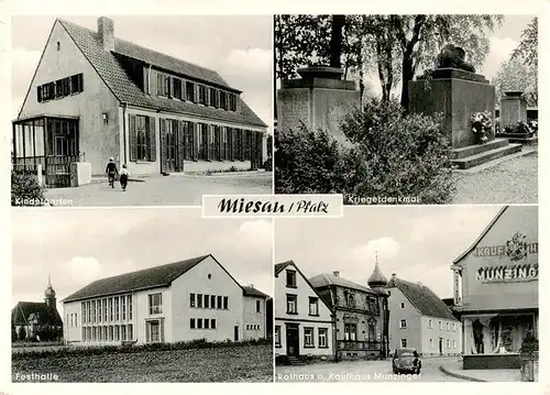 AK / Ansichtskarte 73869075 Miesau_Pfalz Kindergarten Kriegerdenkmal Festhalle Rathaus und Kaufhaus Munzinger 