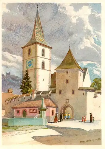AK / Ansichtskarte  Muttenz_BL Befestigte Kirche Kuenstlerkarte 