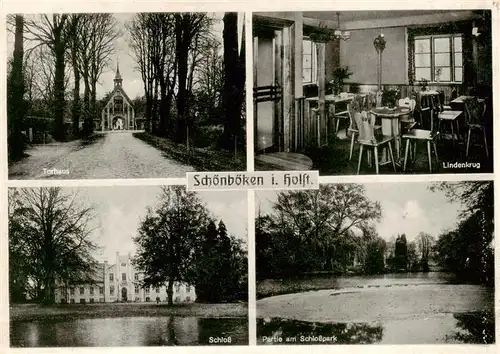 AK / Ansichtskarte  Schoenboeken Torhaus Lindenkrug Schloss Partie am Schlosspark Schoenboeken