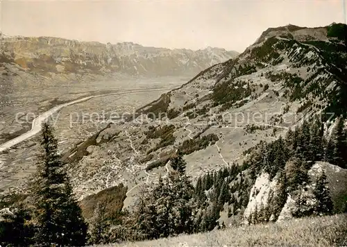 AK / Ansichtskarte  Fuerstentum_Liechtenstein Panorama mit Heubergsattel Triesenberg Rheintal 