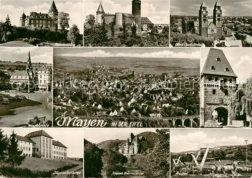 AK / Ansichtskarte  Mayen_Eifel Genovevaburg Herz Jesu Kirche Marktplatz Panorama Brueckentor Jugendherberge Schloss Buerresheim Schwimmbad 