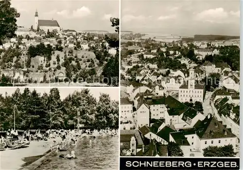 AK / Ansichtskarte  Schneeberg__Erzgebirge Kirche Schwimmbad Panorama 