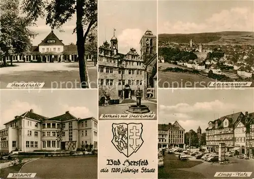 AK / Ansichtskarte  Bad_Hersfeld Wandelhalle Rathaus mit Stadtkirche Panorama Kurhotel Lingg Platz Bad_Hersfeld