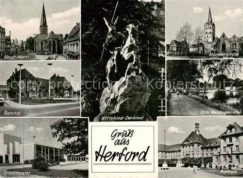 AK / Ansichtskarte  Herford Neuer Markt Muensterkirche Bahnhof Wittekind Denkmal Otto Weddingen Ufer Stadttheater Rathaus Herford