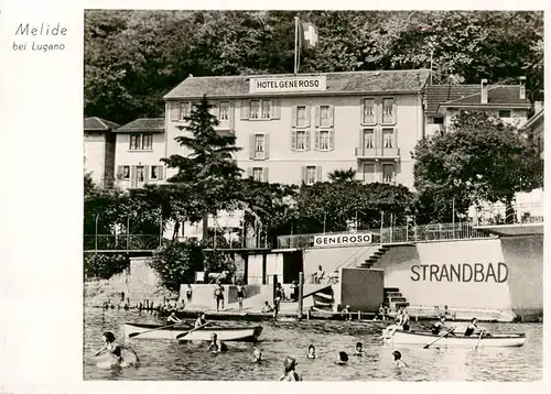 AK / Ansichtskarte  Melide_Lago_di_Lugano Strandhotel Pension Generoso Strandbad Melide_Lago_di_Lugano