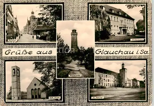 AK / Ansichtskarte 73869444 Glauchau Postamt Kinderkrippe Kath Kirche Am Bahnhof Glauchau