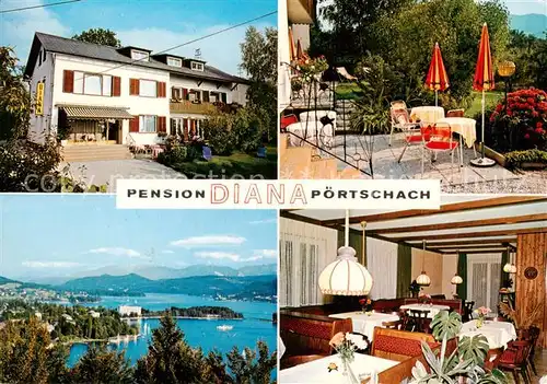 AK / Ansichtskarte 73869466 Poertschach_Woerthersee Pension Diana Terrasse Gaststube Panorama Poertschach Woerthersee