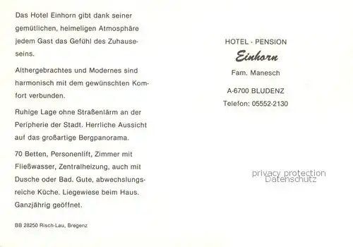 AK / Ansichtskarte  Bregenz_Vorarlberg_Bodensee Hotel Pension Einhorn Theke Zimmer 