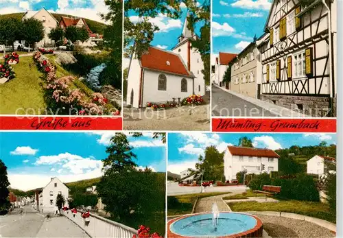 AK / Ansichtskarte  Muemling-Grumbach Park Kirche Fachwerkhaus Brunnen Muemling-Grumbach