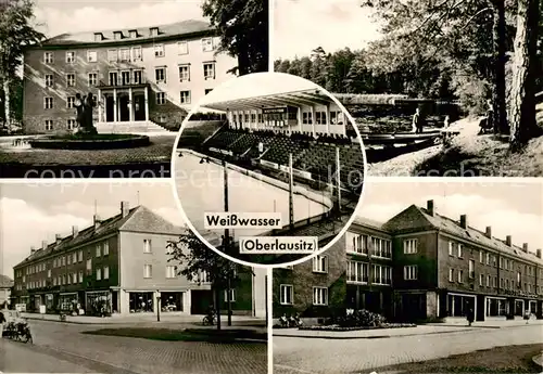 AK / Ansichtskarte  Weisswasser__Oberlausitz Park Brunnen Teich Stadion Ortspartien 