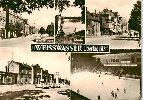 AK / Ansichtskarte  Weisswasser__Oberlausitz Bautzener Strasse Jahnteich Muskauer Strasse Bahnhof Kunsteis Stadion Wilhelm Pieck