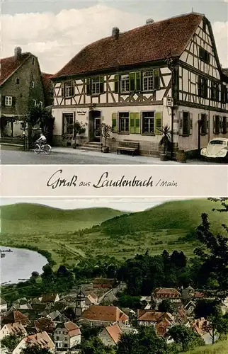 AK / Ansichtskarte  Laudenbach_Unterfranken Gasthof Pension Zum goldenen Engel Ortspanorama Blick ins Maintal Laudenbach Unterfranken