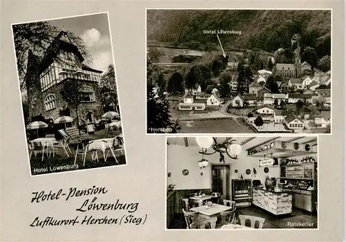 AK / Ansichtskarte  Herchen Hotel Pension Loewenburg Ratskeller Ortspanorama Herchen