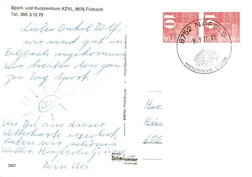 AK / Ansichtskarte  Filzbach_GL Sport- und Kurszentrum KZVL Kaminzimmer Tennisplaetze Alpenblick 