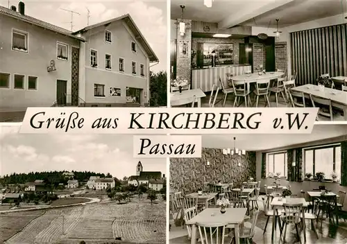 AK / Ansichtskarte  Kirchberg_Passau Gasthaus Tankstelle Gemischt-Waren Ortsansicht mit Kirche Kirchberg Passau