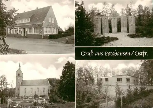 AK / Ansichtskarte 73869758 Potshausen_Ostrhauderfehn Gasthof zur Post Gedenksteine Kirche Sportverein 