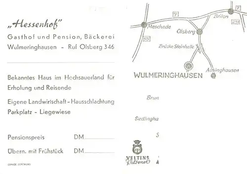 AK / Ansichtskarte  Wulmeringhausen_Olsberg Gasthof Pension Hessenhof Gaststube 