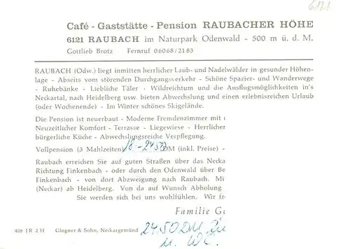 AK / Ansichtskarte  Raubach_Odenwald Cafe Pension Raubacher Hoehe Panorama Waldpartie Raubach Odenwald