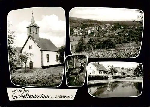 AK / Ansichtskarte  Breitenbrunn_Odenwald Kirche Panorama Schwimmbad Hirsch Breitenbrunn Odenwald