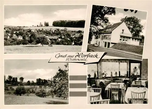 AK / Ansichtskarte  Horbach_Westerwald Panorama Gasthof Pension Westerwaldblick Gaststube Horbach_Westerwald