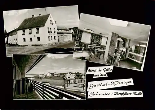 AK / Ansichtskarte  Schoensee_Oberpfalz Gasthof Weniger Gaststube Panorama 