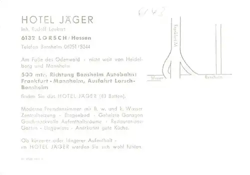 AK / Ansichtskarte  Lorsch_Hessen Hotel Jaeger Restaurant Garten Pavillon Lorsch Hessen