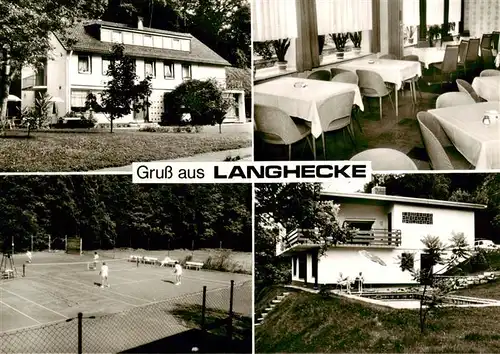 AK / Ansichtskarte 73870019 Langhecke_Villmar Gathaus Pension zum gruenen Wald Tennisplatz Swimming Pool 