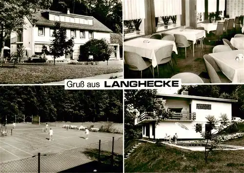 AK / Ansichtskarte  Langhecke_Villmar Gathaus Pension zum gruenen Wald Tennisplatz Swimming Pool 