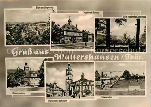 AK / Ansichtskarte  Waltershausen_Gotha Ziegenbergblick Markt mit Rathaus Grosser Inselsbeerg Heimatmuseum Markt Stadtkirche Schwimmbad Waltershausen Gotha