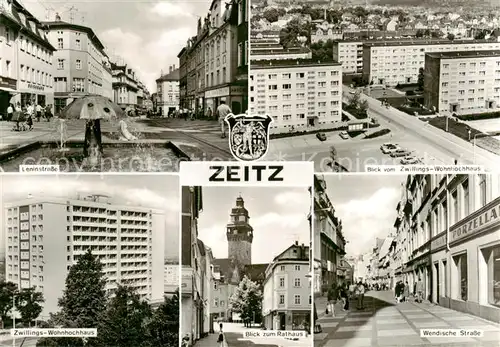 AK / Ansichtskarte  Zeitz Leninstrasse Blick vom Zwillings Hochhaus Rathaus Wendische Strasse Zeitz