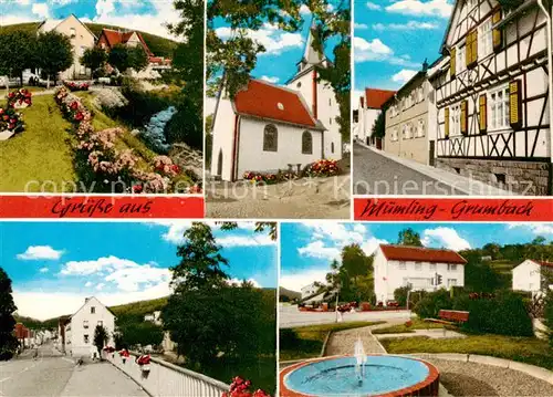 AK / Ansichtskarte 73870044 Muemling-Grumbach Park Kirche Fachwerkhaus Strassenpartie Brunnen Muemling-Grumbach