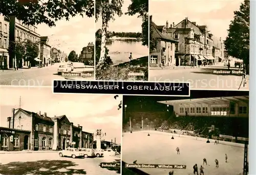 AK / Ansichtskarte  Weisswasser__Oberlausitz Bautzener Strasse Muskauer Strasse Bahnhof Kunsteis Stadion Wilhelm Pieck 