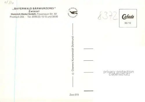 AK / Ansichtskarte 73870096 Zwiesel__Niederbayern Baerwurzerei Probierstube Destillierblase Ortsansicht 