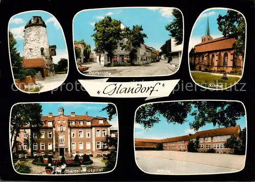 AK / Ansichtskarte  Glandorf_Glandorf Windmuehle Dorfstrasse Kirche Theresienhospital Schule Glandorf_Glandorf