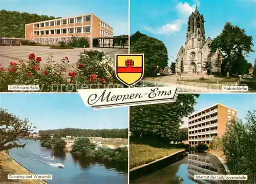 AK / Ansichtskarte  Meppen_Ems Liebfrauenschule Probsteikirche Camping und Wasserski Internat der Liebfrauenschule Meppen_Ems