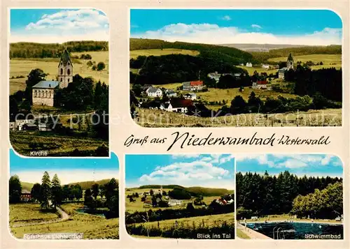 AK / Ansichtskarte  Niederwambach Kirche Panorama Forsthaus Lichtenthal Talblick Schwimmbad Niederwambach