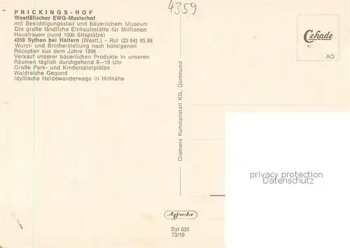 AK / Ansichtskarte  Sythen_Haltern Fliegeraufnahme Prickings Hof mit Besichtigungsstall und baeuerlichem Museum Verkaufsraeume 