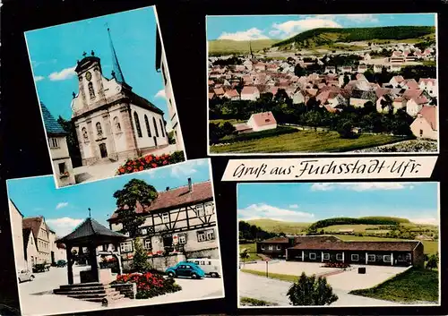 AK / Ansichtskarte  Fuchsstadt_Unterfranken Rathaus Panorama Brunnen Gasthaus  Fuchsstadt_Unterfranken