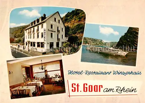 AK / Ansichtskarte 73870452 St_Goar_Rhein Hotel Restaurant Winzerhaus Gaststube Fahrgastschiff 