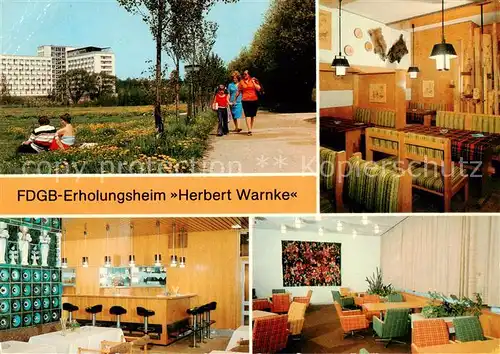 AK / Ansichtskarte  Klink_Waren FDGB Erholungsheim Herbert Warnke Jaegerzimmer Dachcafe Klubraum Klink Waren