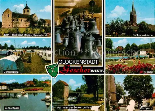 AK / Ansichtskarte  Gescher Kath Pfarrkirche Mariae Himmelfahrt Campingplatz Stadtpark Glocken Berkelpartie Pankratiuskirche Freibad Kirchplatz Gescher