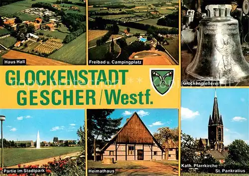 AK / Ansichtskarte 73870481 Gescher Haus Hall Freibad und Campingplatz Glockengiesserei Heimathaus Stadtpark Kath Pfarrkirche St Pankratius Gescher