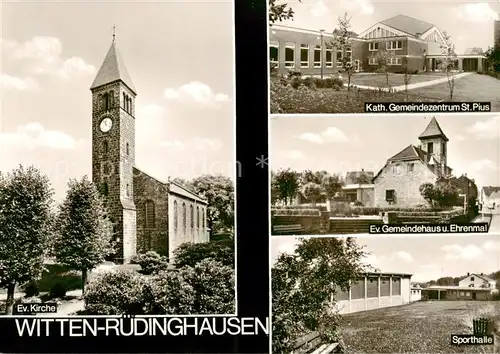 AK / Ansichtskarte  Ruedinghausen_Witten Ev Kirche Kath Gemeindezentrum St Pius Ev Gemeindehaus und Ehrenmal Sporthalle 